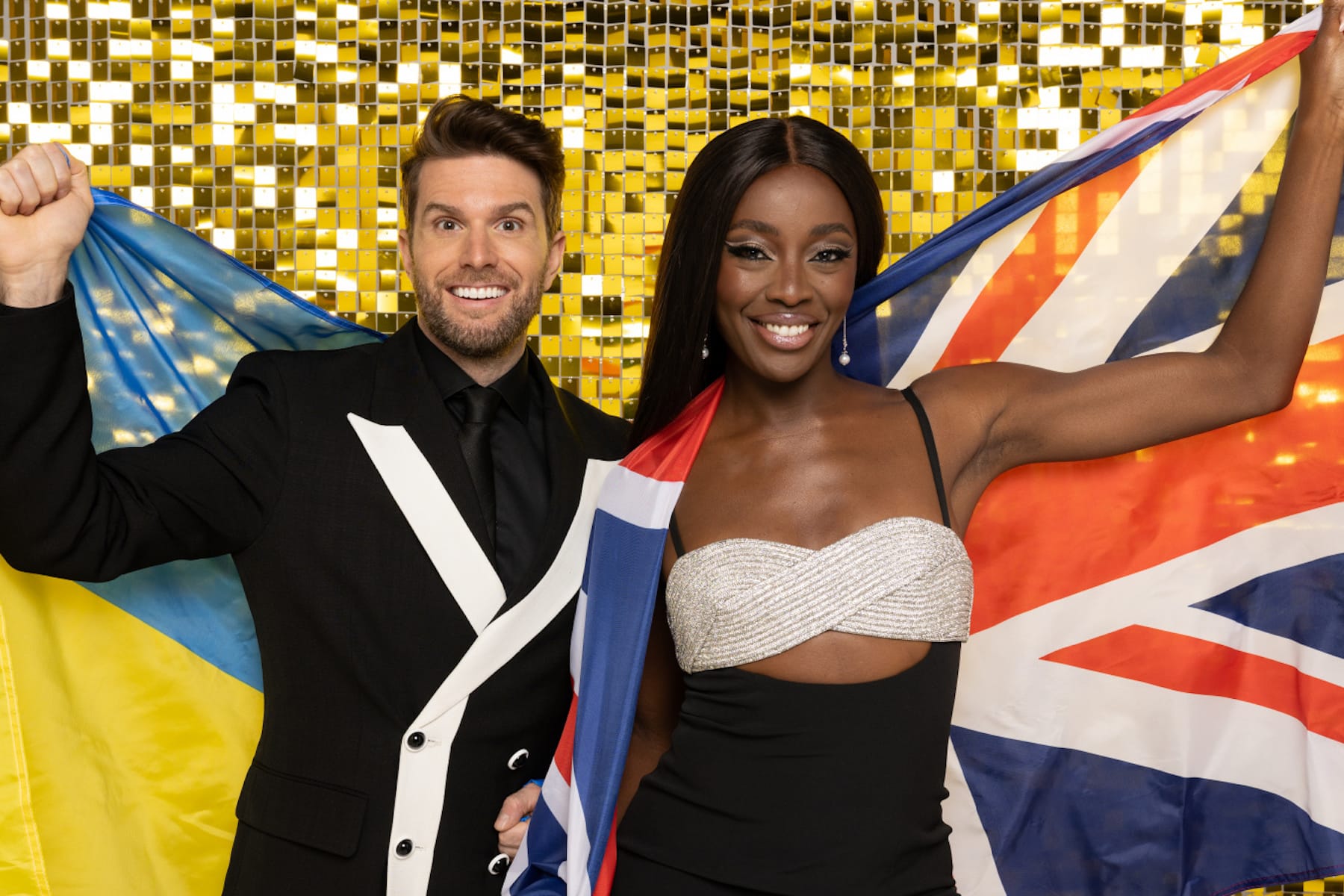 Joel Dommett and Aj Odudu hosting Big Eurovision Welcome